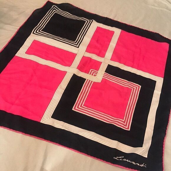 Vintage Leonardi Navy and Pink Scarf - Picture 1 of 6